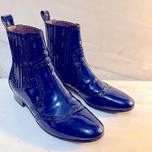 Tabitha Simons *rare* blue patent leather oxford booties size 38.5
